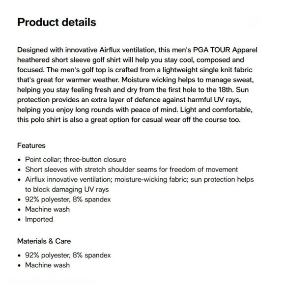 NWT PGA TOUR Men's Airflux Golf Polo Shirt DARK GRAY Heather sz XL Short Sleeve - Picture 3 of 3